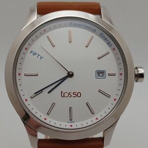 Titan TCS50 DJ898 Date Analog Brown‎ Leather Band Energy India Corporate new bat